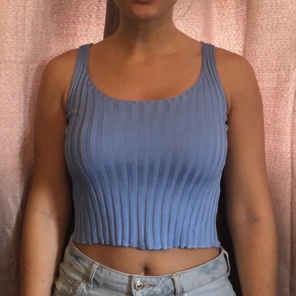 Sky Blue Ribbed Crop Top